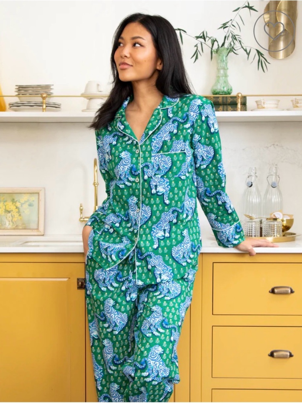 Printfresh Tiger Pajama Set Green Blue 100% Cotton Luxe Matching Sleep Set S